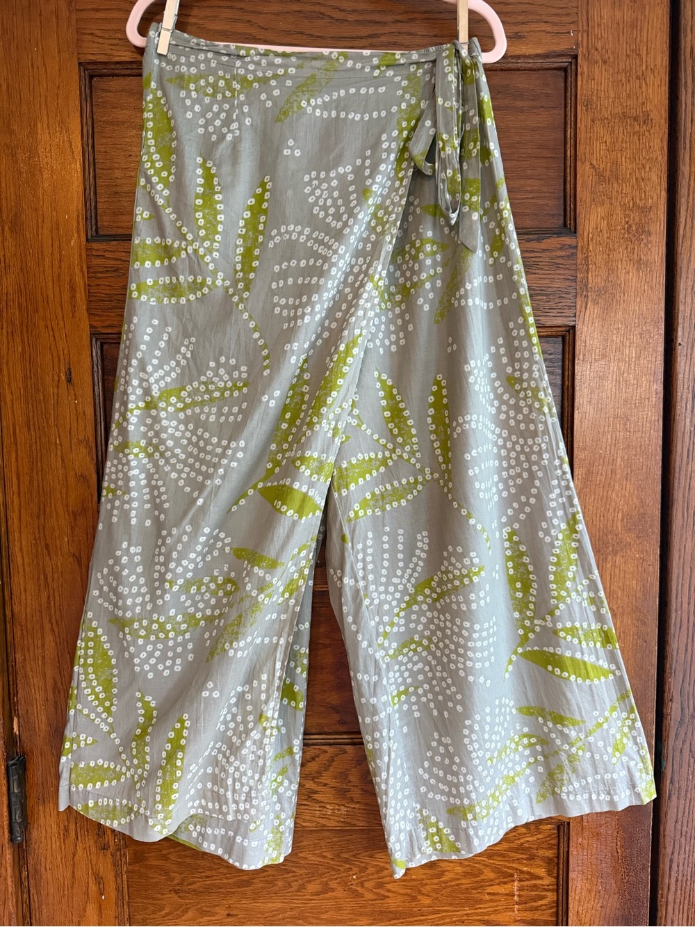 GUDRUN SJODEN 100% Organic Cotton Wrap Front Flowy Wide Leg Palazzo Pants M